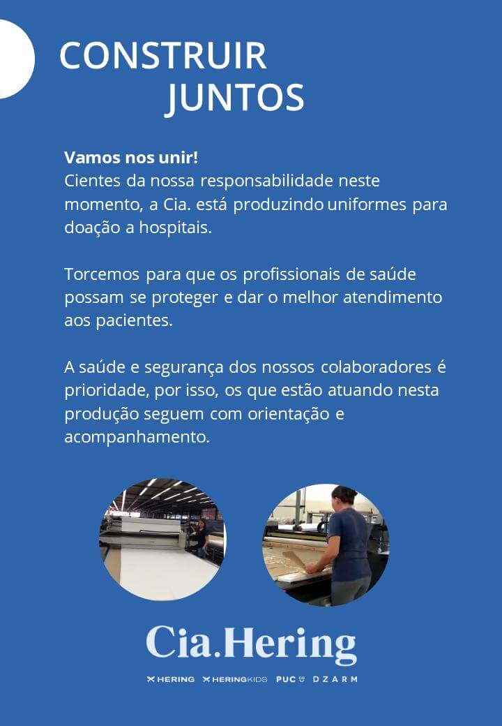 Cia. Hering produz uniformes para doação a unidades de saúde